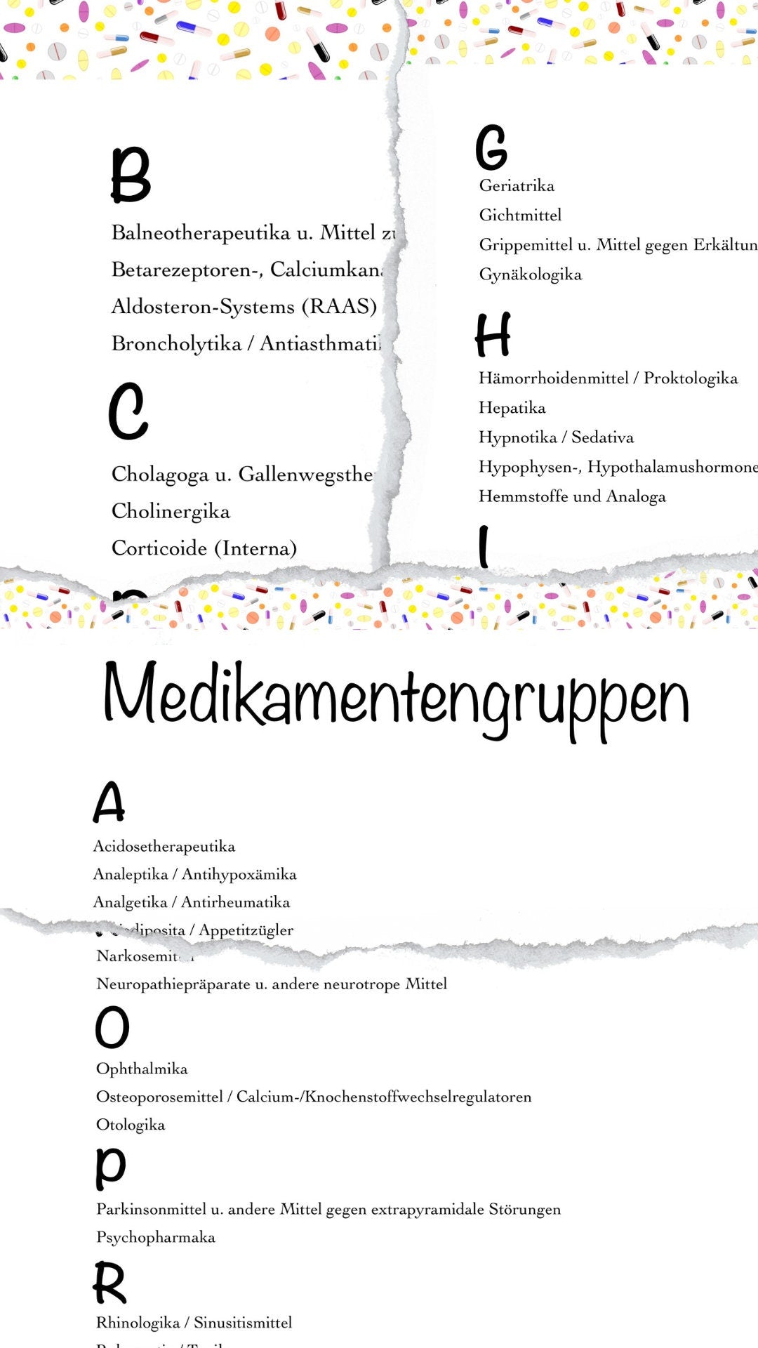 Digitaler Lernzettel - Medikamentengruppen von A bis Z